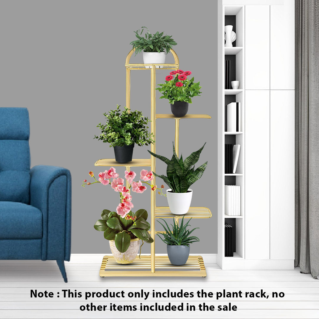 SOGA 5 Tier 6 Pots Gold Metal Plant Stand Flowerpot Display Shelf Rack Indoor Home Office Decor - Cafe Supply