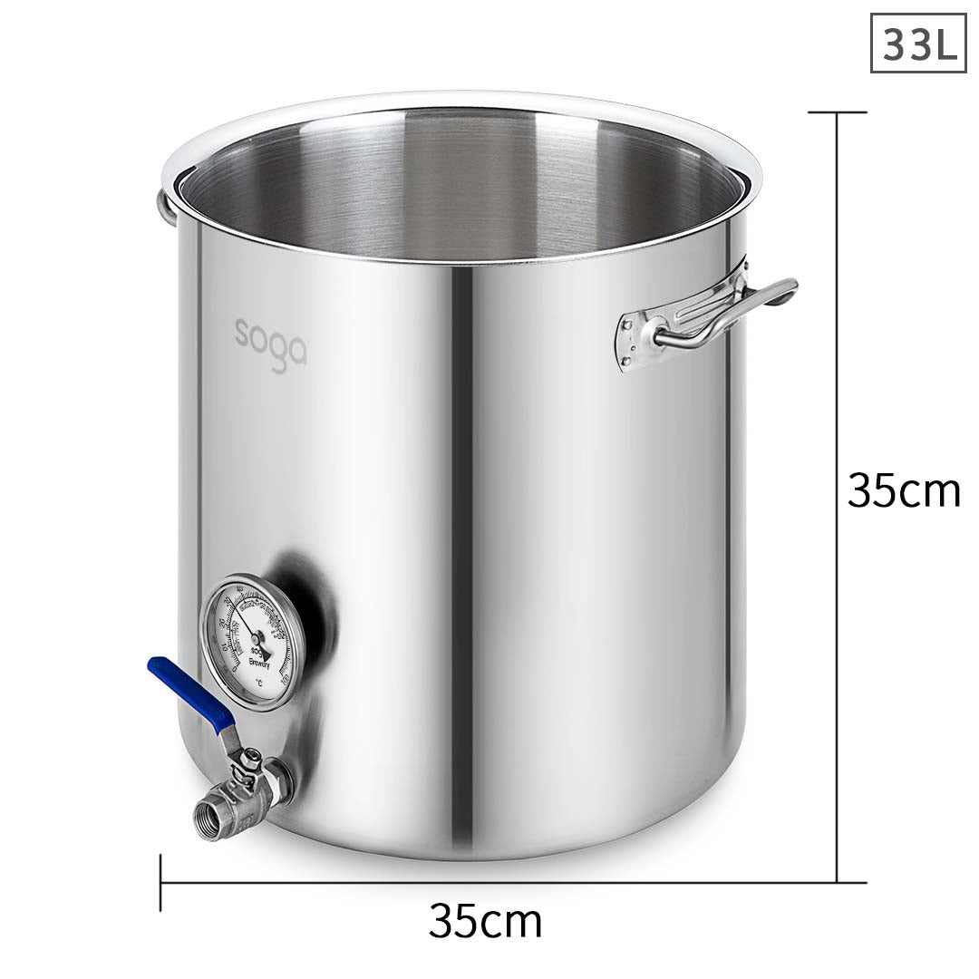SOGA Stainless Steel 33L No Lid Brewery Pot With Beer Valve 35*35cm - Cafe Supply