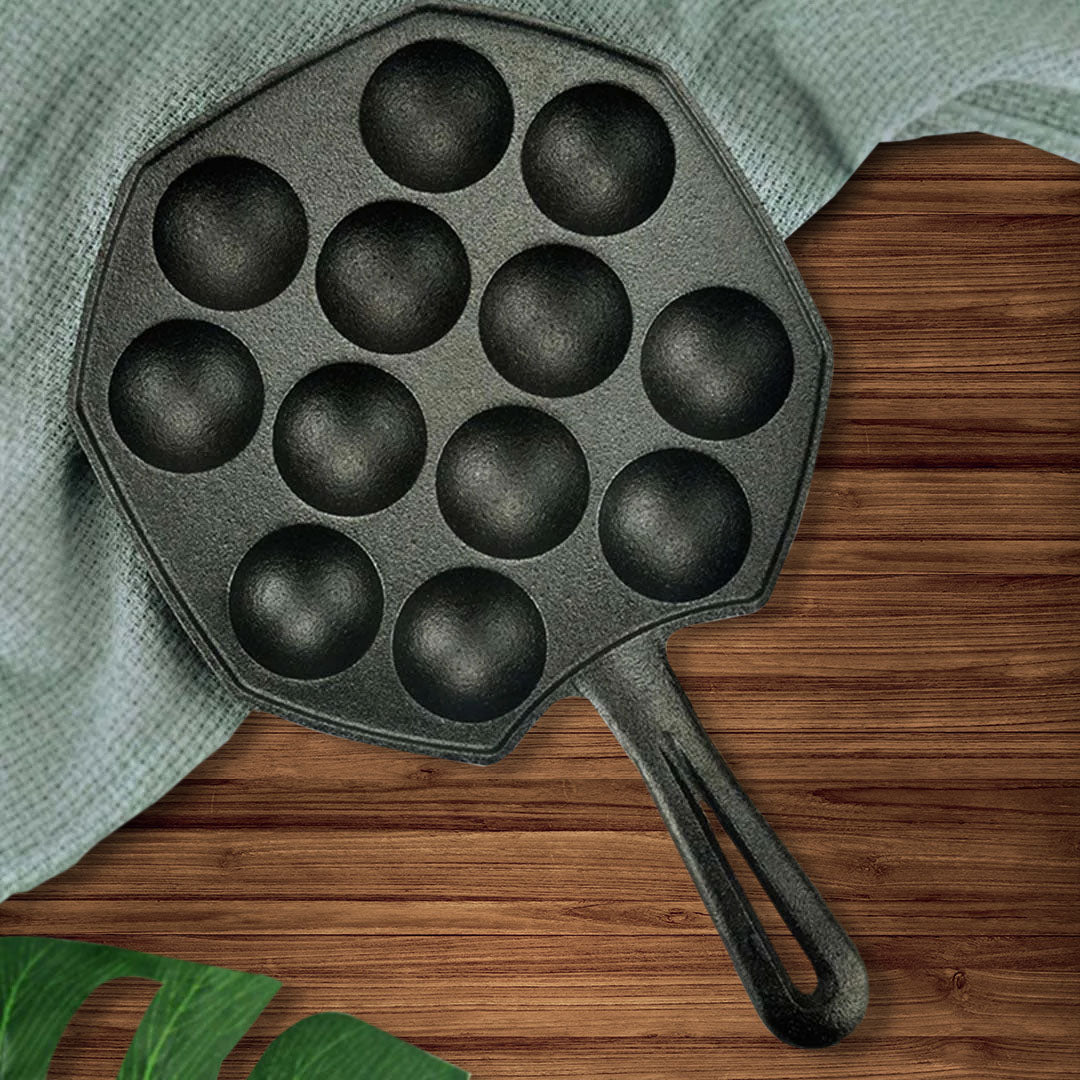 SOGA 18CM Cast Iron Takoyaki Fry Pan Octopus Balls Maker 12 Hole Cavities Grill Mold - Cafe Supply