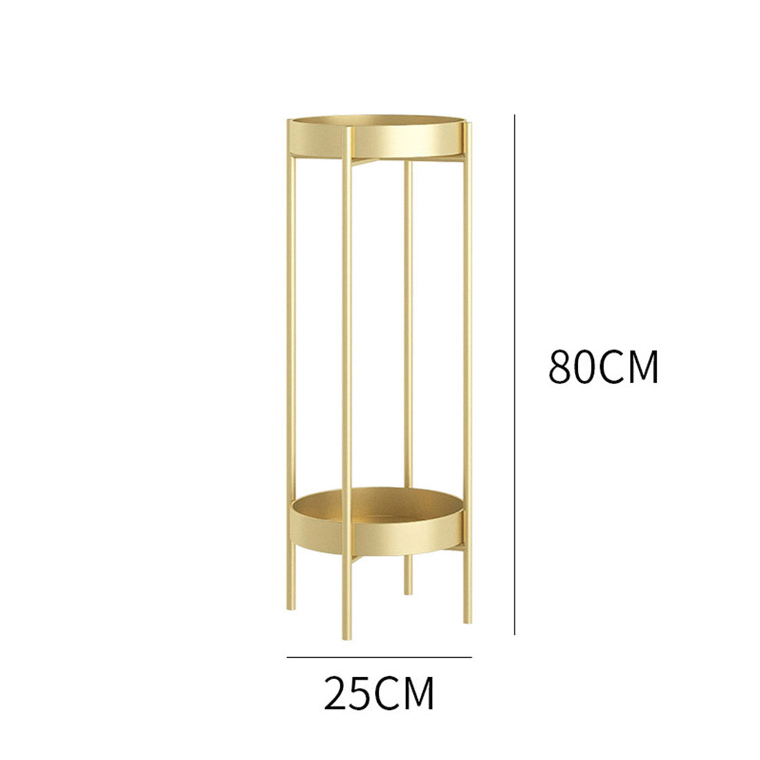 SOGA 2 Layer 80cm Gold Metal Plant Stand Flower Pot Holder Corner Shelving Rack Indoor Display - Cafe Supply