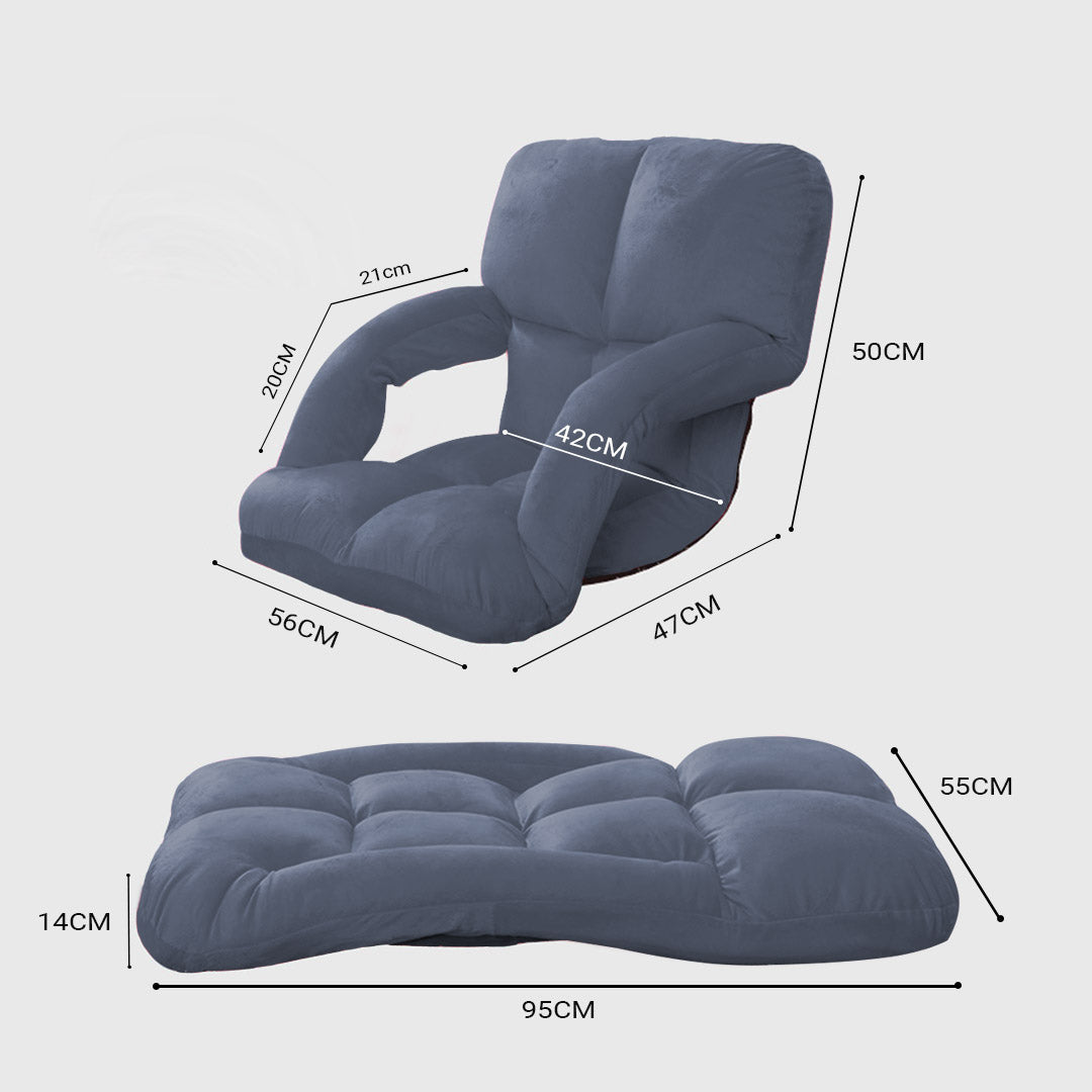 SOGA Foldable Lounge Cushion Adjustable Floor Lazy Recliner Chair with Armrest Grey - Cafe Supply