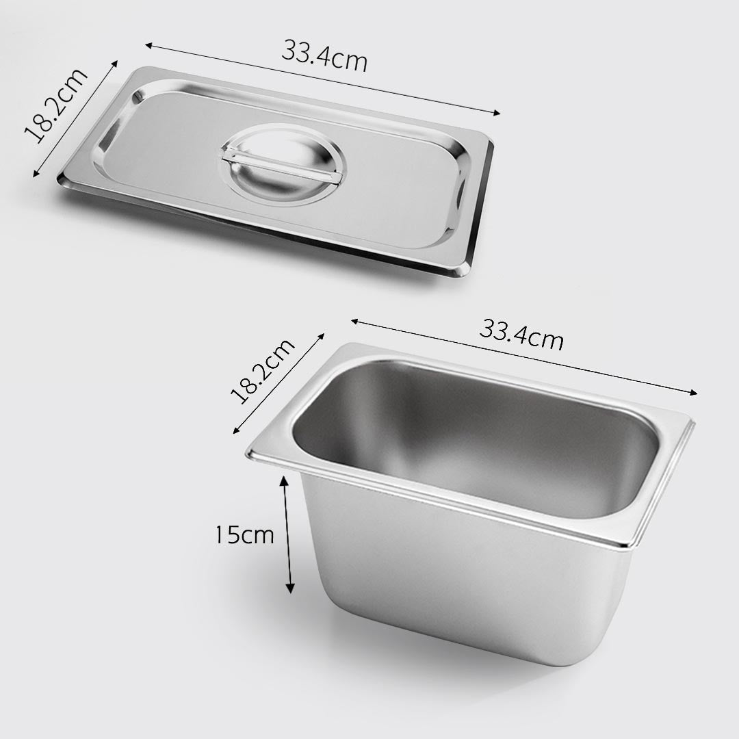 SOGA 2X Gastronorm GN Pan Full Size 1/3 GN Pan 15cm Deep Stainless Steel Tray With Lid - Cafe Supply