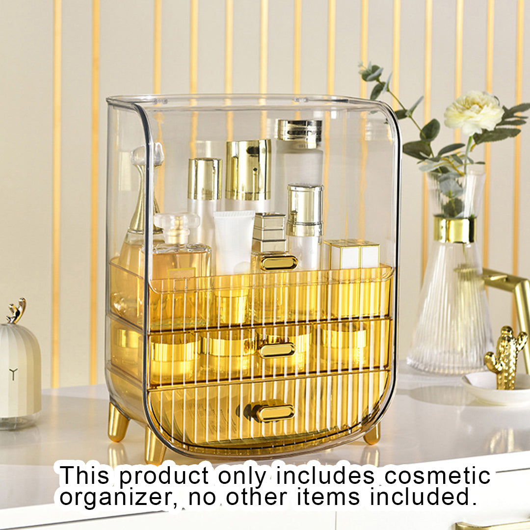 SOGA 2X 3 Tier Golden Yellow Multifunctional Countertop Cosmetic Storage Makeup Perfume Skincare Display Stand Shelf Drawer Type Organiser - Cafe Supply