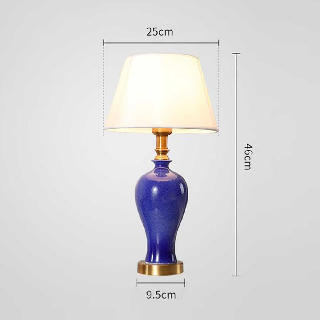 SOGA 2X Blue Ceramic Oval Table Lamp with Gold Metal Base - Cafe Supply