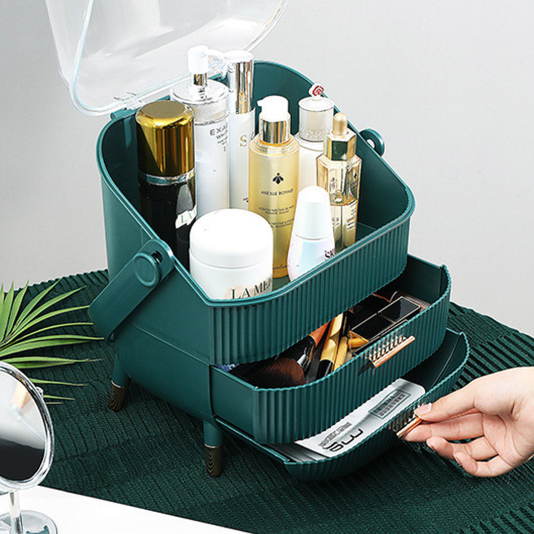 SOGA 29cm Green Countertop Makeup Cosmetic Storage Organiser Skincare Holder Jewelry Storage Box with Handle - Cafe Supply