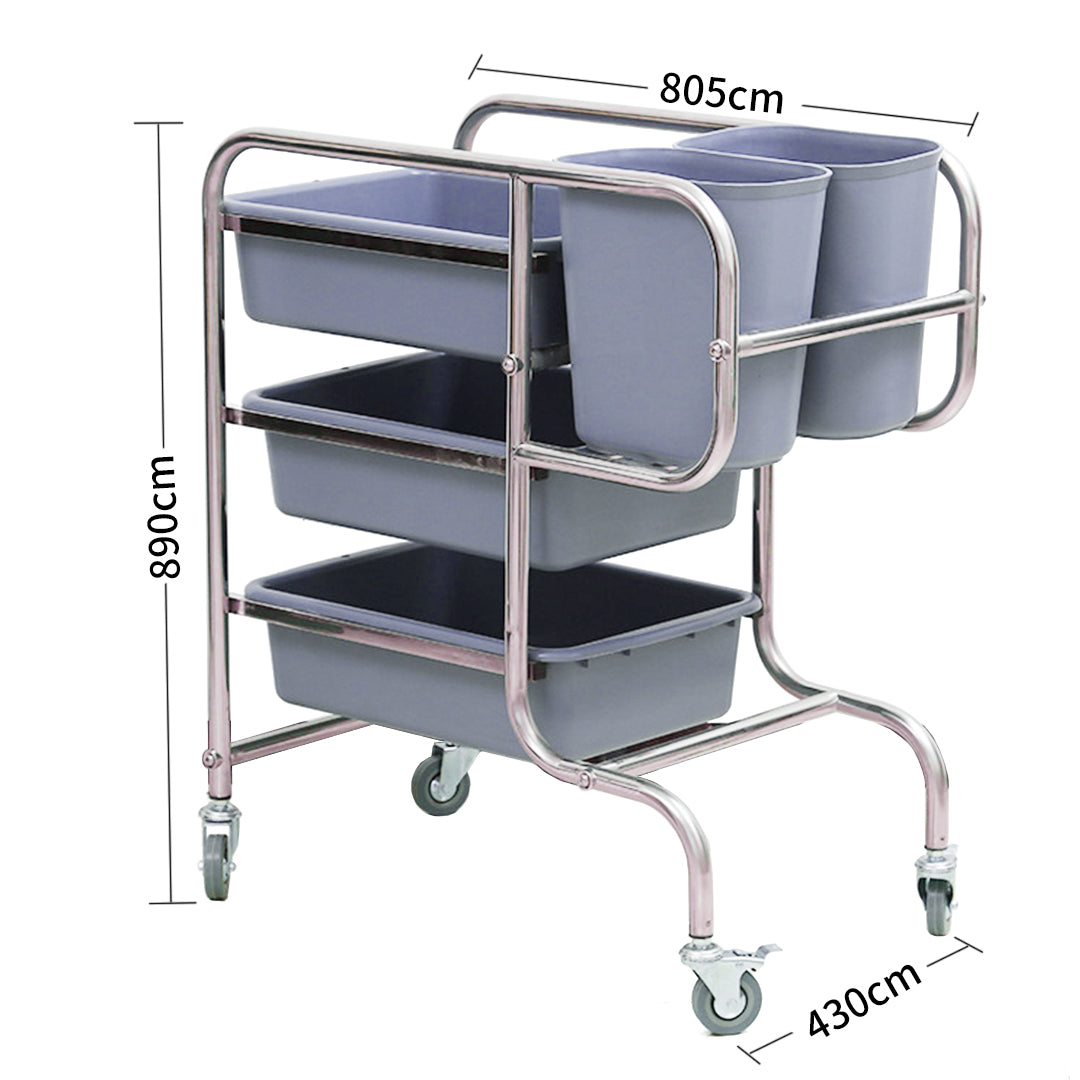 SOGA 2X 3 Tier Food Trolley Food Waste Cart Five Buckets Kitchen Food Utility 80x43x89cm Round - Cafe Supply