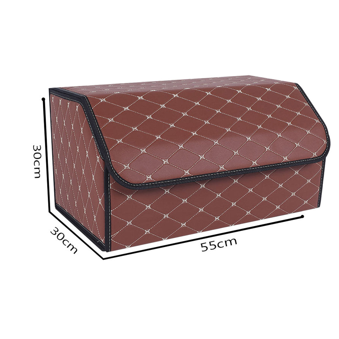 SOGA Leather Car Boot Collapsible Foldable Trunk Cargo Organizer Portable Storage Box Coffee/Gold Stitch Large - Cafe Supply