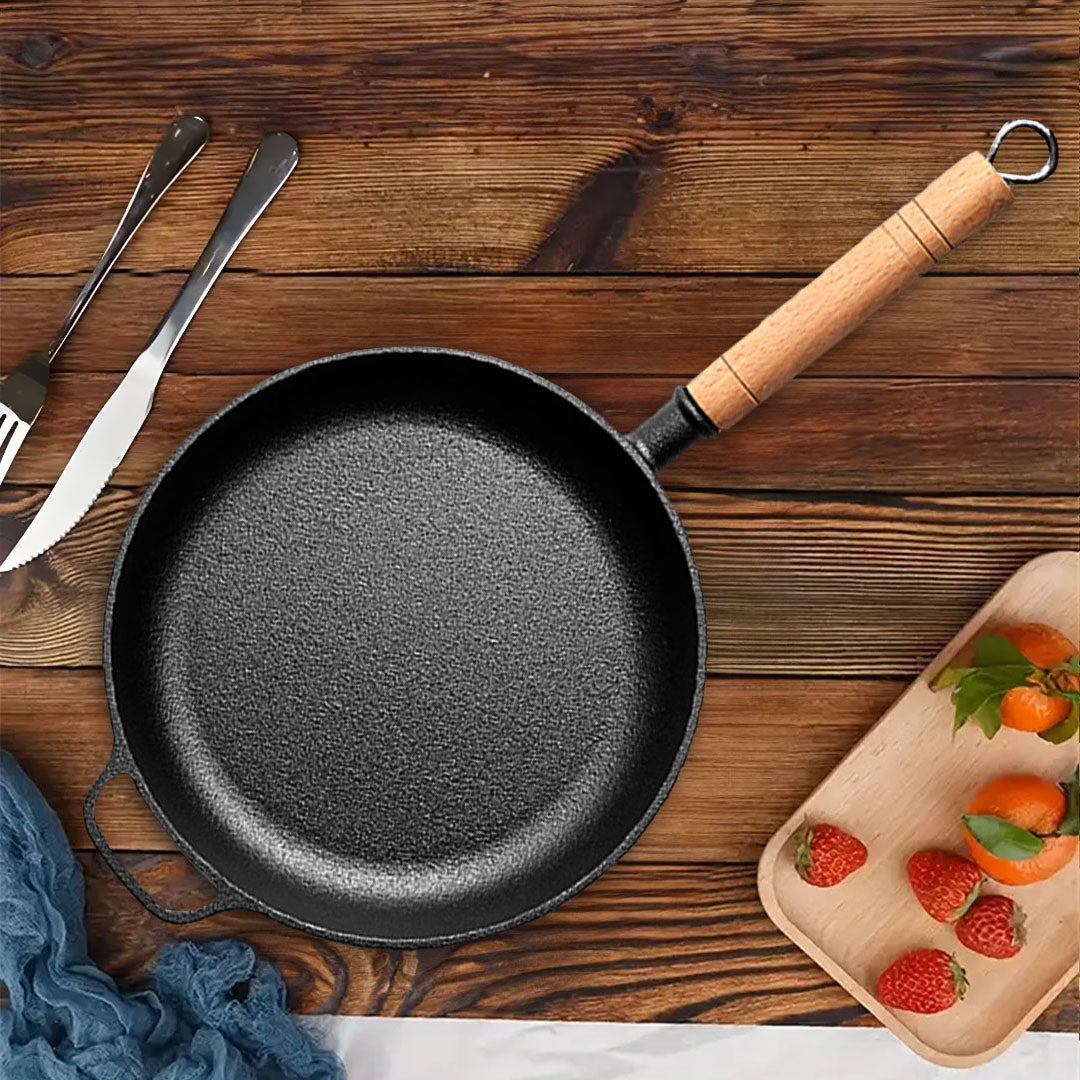 SOGA 2X 27cm Round Cast Iron Frying Pan Skillet Steak Sizzle Platter with Helper Handle - Cafe Supply