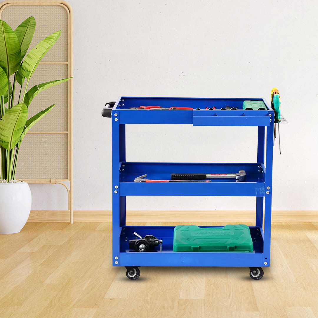 SOGA 3 Tier Tool Storage Cart Portable Service Utility Heavy Duty Mobile Trolley Blue - Cafe Supply