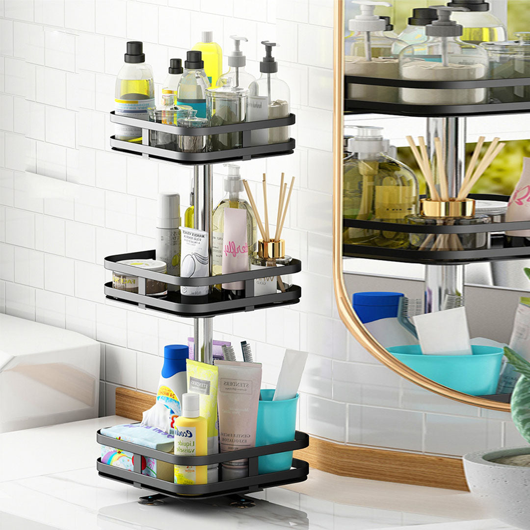 SOGA 2X 3 Tier Steel Black Square Rotating Multi-Function Kitchen Portable Storage Spice Seasoning Kitchen Countertop Organiser Shelf - Cafe Supply