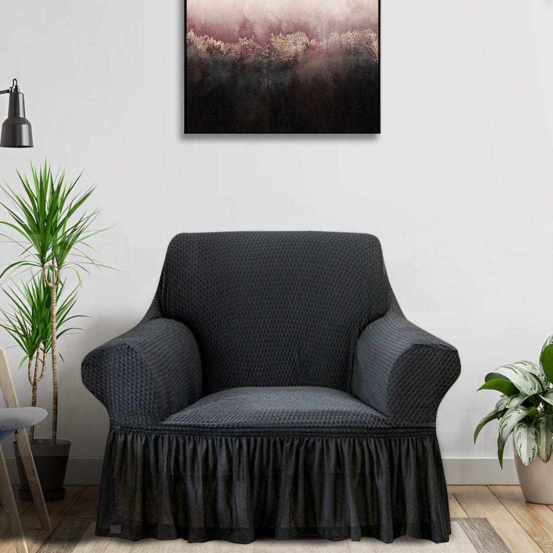 SOGA 1-Seater Dark Grey Sofa Cover with Ruffled Skirt Couch Protector High Stretch Lounge Slipcover Home Decor - Cafe Supply
