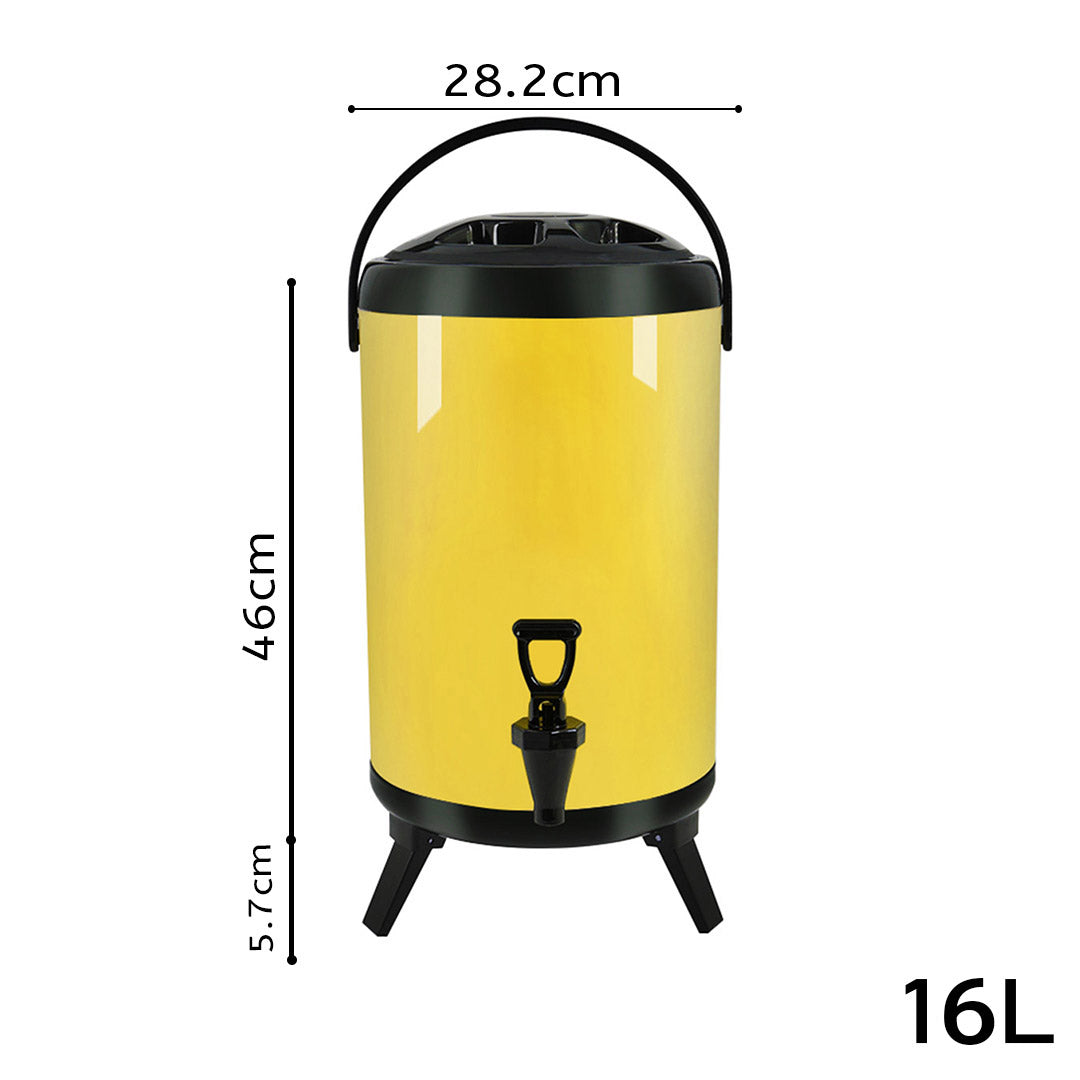 SOGA 16L Stainless Steel Insulated Milk Tea Barrel Hot and Cold Beverage Dispenser Container with Faucet Yellow - Cafe Supply