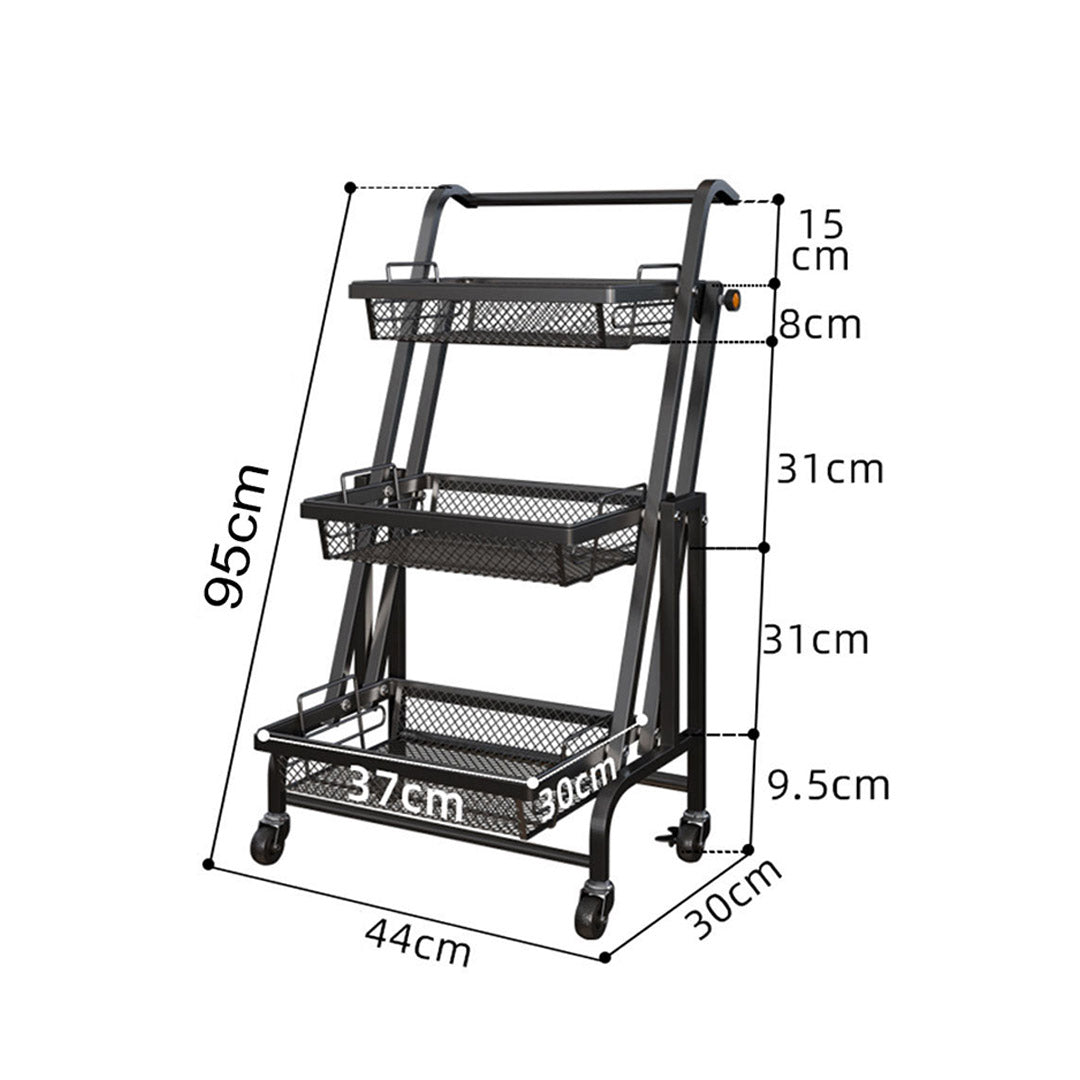 SOGA 2X 3 Tier Steel Black Adjustable Kitchen Cart Multi-Functional Shelves Portable Storage Organizer with Wheels - Cafe Supply