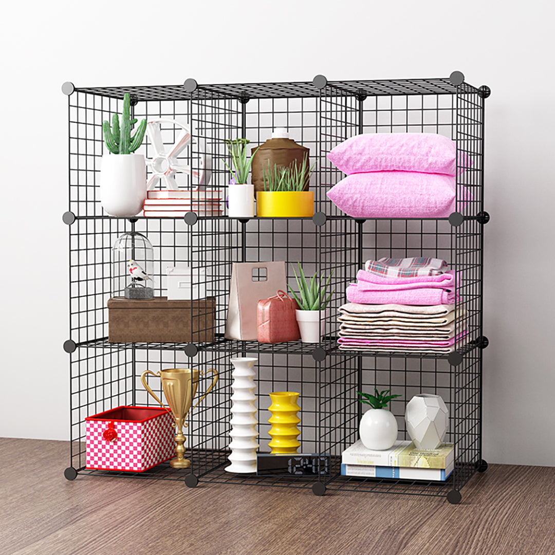 SOGA 2X Black Portable 9-Cube Storage Organiser Foldable DIY Modular Grid Space Saving Shelf - Cafe Supply