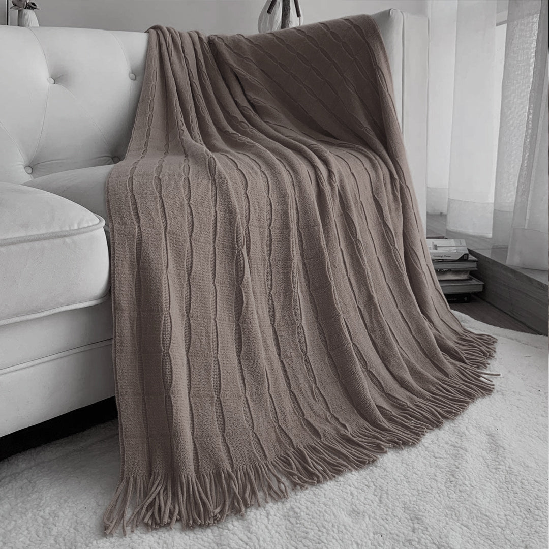 SOGA 2X Coffee Textured Knitted Throw Blanket Warm Cozy Woven Cover Couch Bed Sofa Home Decor with Tassels - Cafe Supply