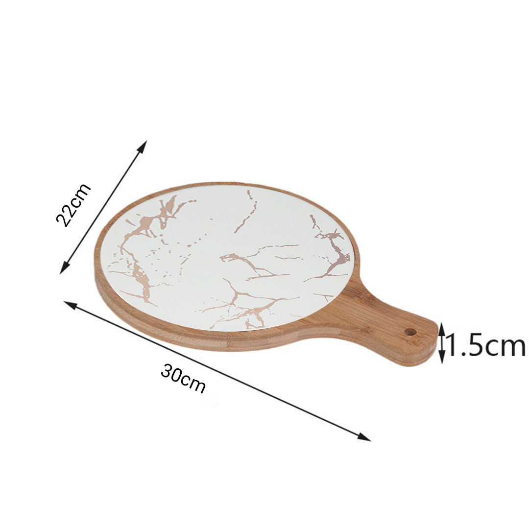 SOGA 2X 30cm White Circle Wooden Serving Tray Slate Steak Serving Platter Chopping Board Paddle Home Decor - Cafe Supply