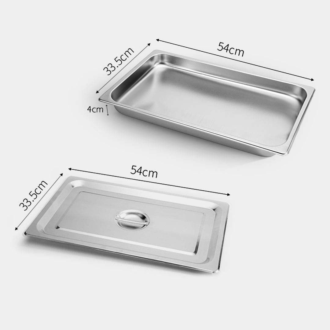 SOGA 2X Gastronorm GN Pan Full Size 1/1 GN Pan 4cm Deep Stainless Steel Tray With Lid - Cafe Supply