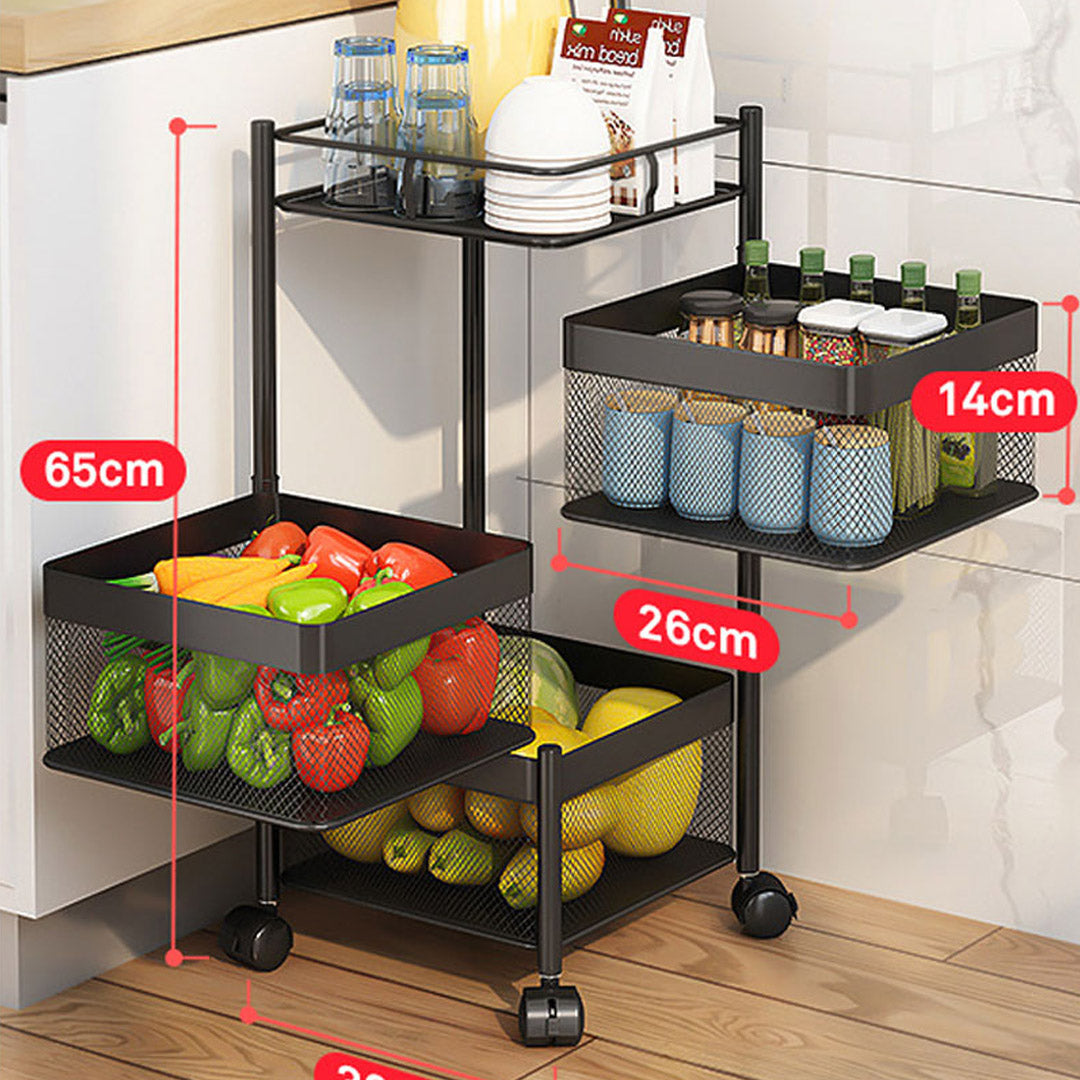SOGA 2X 3 Tier Steel Square Rotating Kitchen Cart Multi-Functional Shelves Portable Storage Organizer with Wheels - Cafe Supply