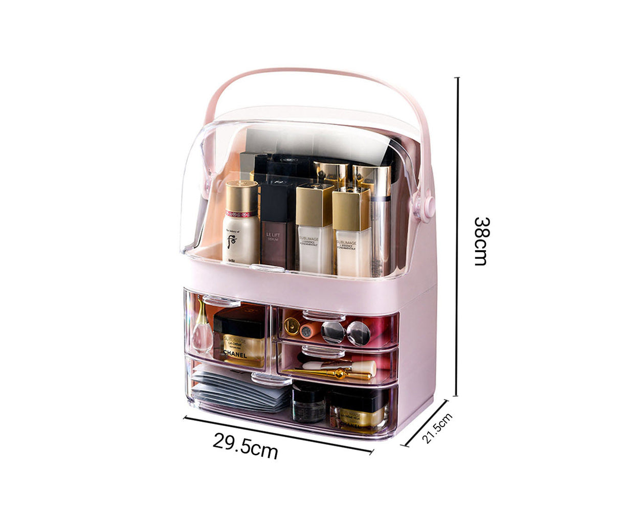 SOGA 2X 3 Tier Pink Countertop Makeup Cosmetic Storage Organiser Skincare Holder Jewelry Storage Box with Handle - Cafe Supply