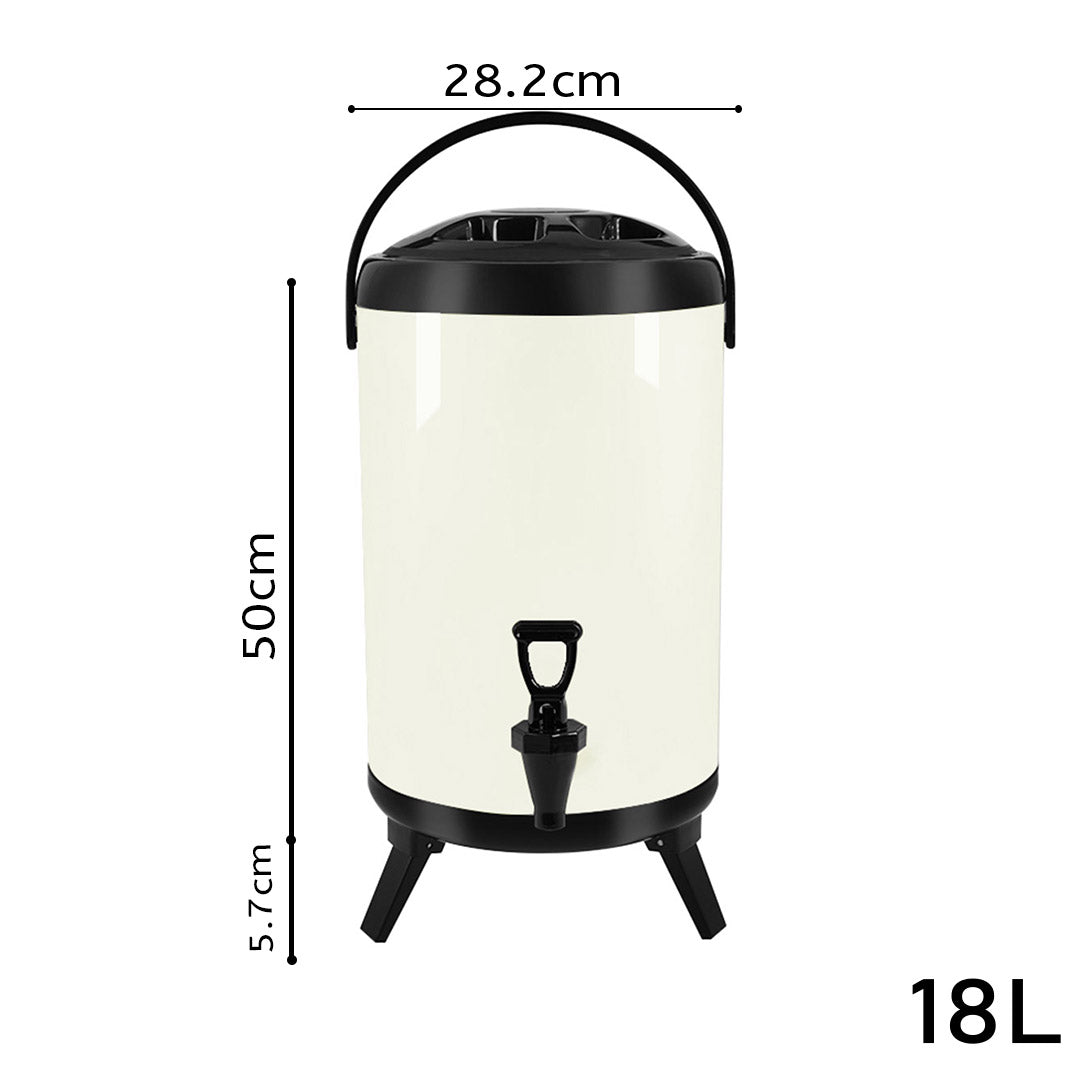 SOGA 18L Stainless Steel Insulated Milk Tea Barrel Hot and Cold Beverage Dispenser Container with Faucet White - Cafe Supply