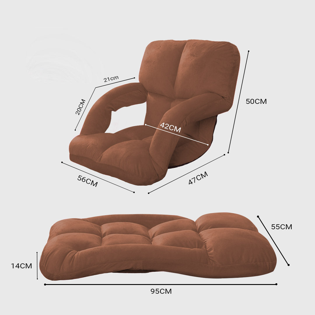 SOGA Foldable Lounge Cushion Adjustable Floor Lazy Recliner Chair with Armrest Coffee - Cafe Supply