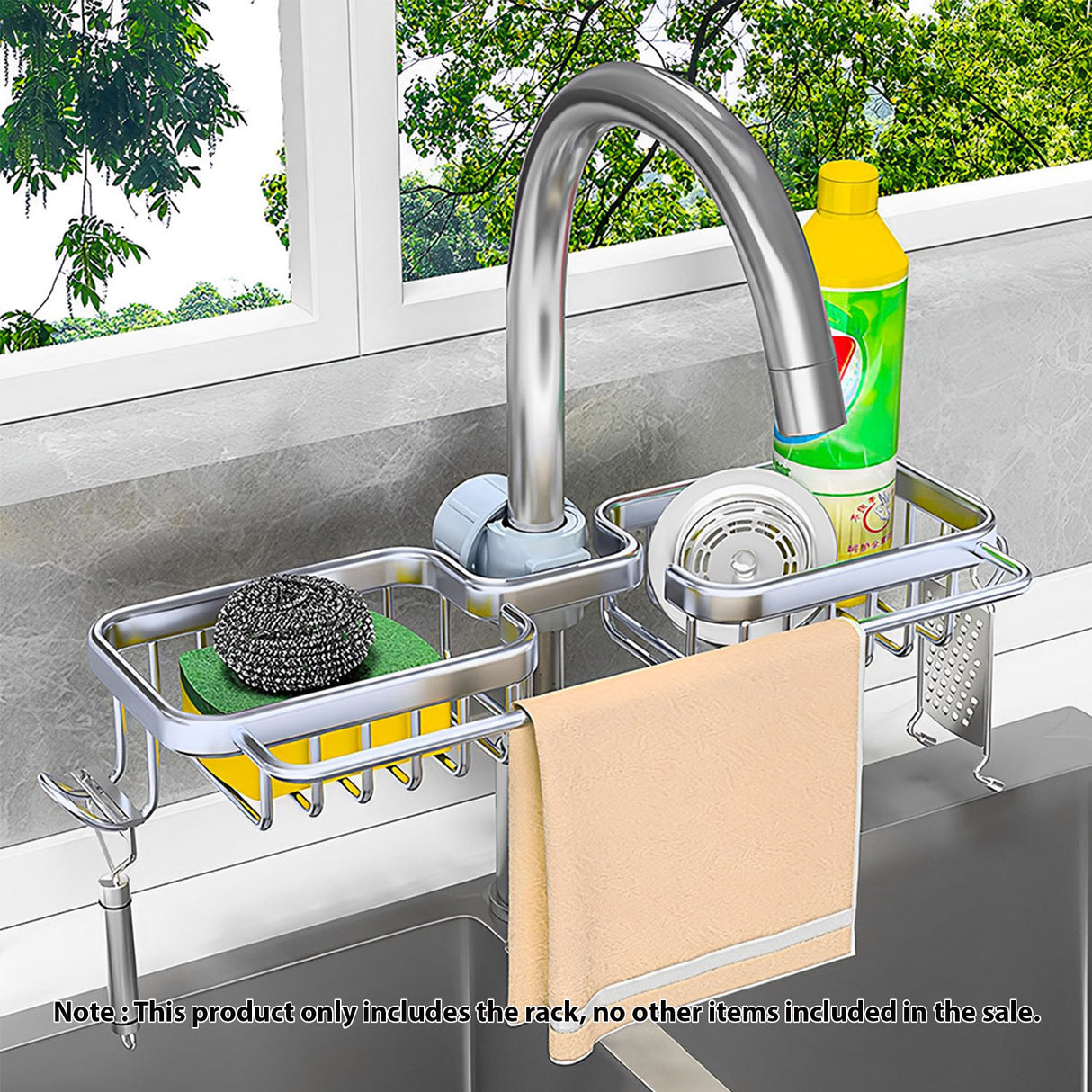 SOGA 2X Silver Kitchen Sink Organiser Faucet Soap Sponge Caddy Rack Drainer with Towel Bar Holder - Cafe Supply