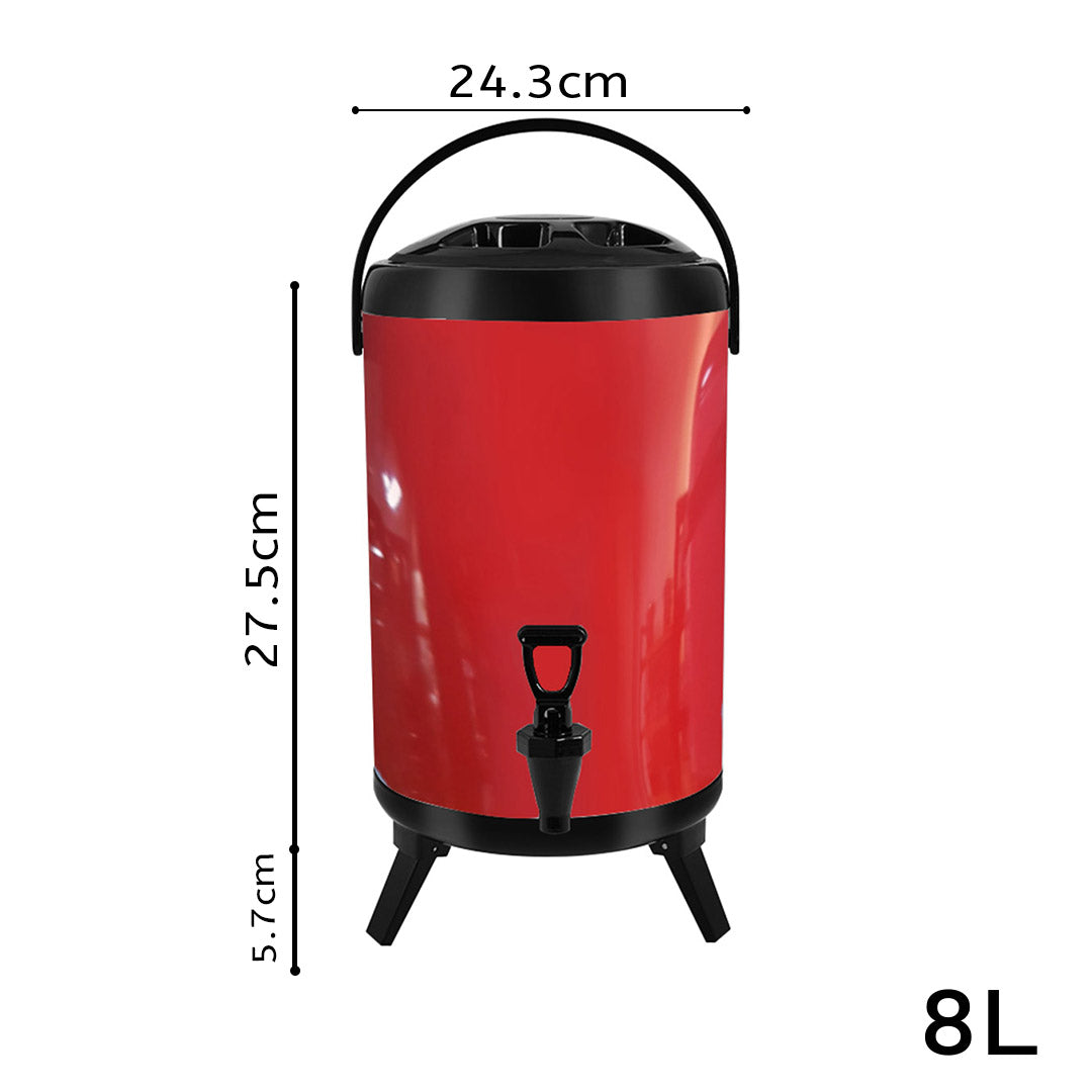 SOGA 8L Stainless Steel Insulated Milk Tea Barrel Hot and Cold Beverage Dispenser Container with Faucet Red - Cafe Supply