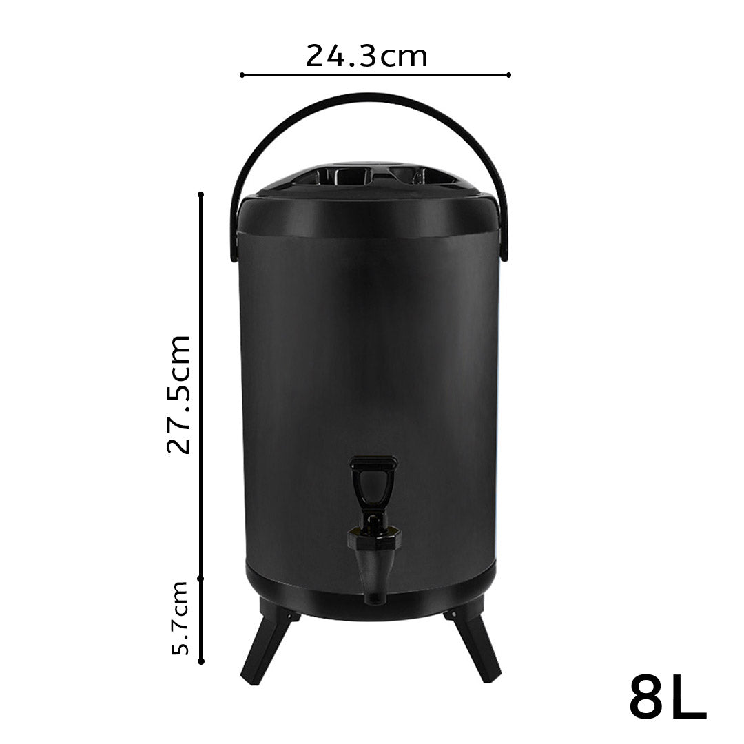 SOGA 4X 8L Stainless Steel Insulated Milk Tea Barrel Hot and Cold Beverage Dispenser Container with Faucet Black - Cafe Supply