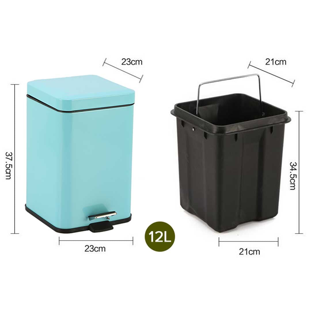 SOGA 2X 12L Foot Pedal Stainless Steel Rubbish Recycling Garbage Waste Trash Bin Square Blue - Cafe Supply