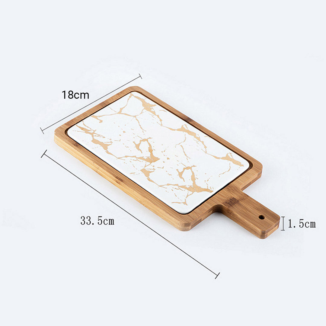 SOGA 33.5cm White Square Wooden Serving Tray Slate Steak Serving Platter Chopping Board Paddle Home Decor - Cafe Supply