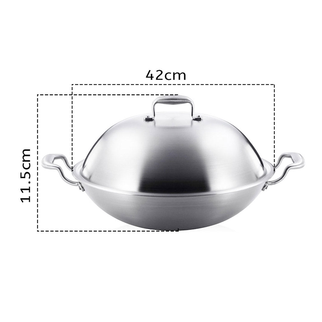 SOGA 2X 3-Ply 42cm Stainless Steel Double Handle Wok Frying Fry Pan Skillet with Lid - Cafe Supply