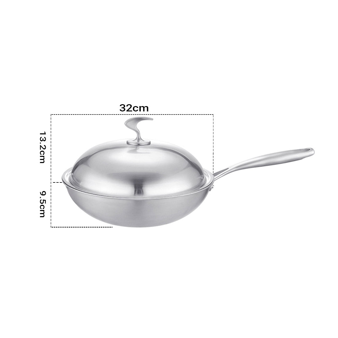 SOGA 18/10 Stainless Steel Fry Pan 32cm Frying Pan Top Grade Cooking Skillet with Lid - Cafe Supply