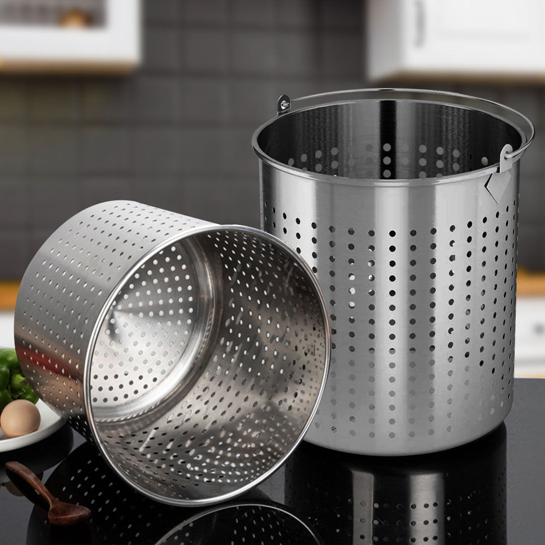 SOGA 21L 18/10 Stainless Steel Stockpot with Perforated Stock Pot Basket Pasta Strainer - Cafe Supply