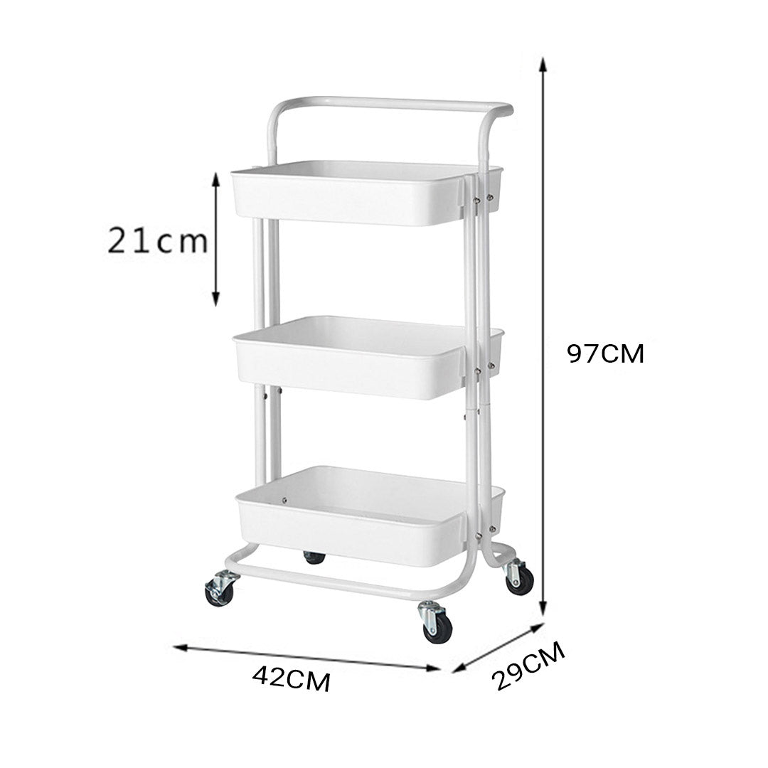 SOGA 3 Tier Steel White Movable Kitchen Cart Multi-Functional Shelves Portable Storage Organizer with Wheels - Cafe Supply