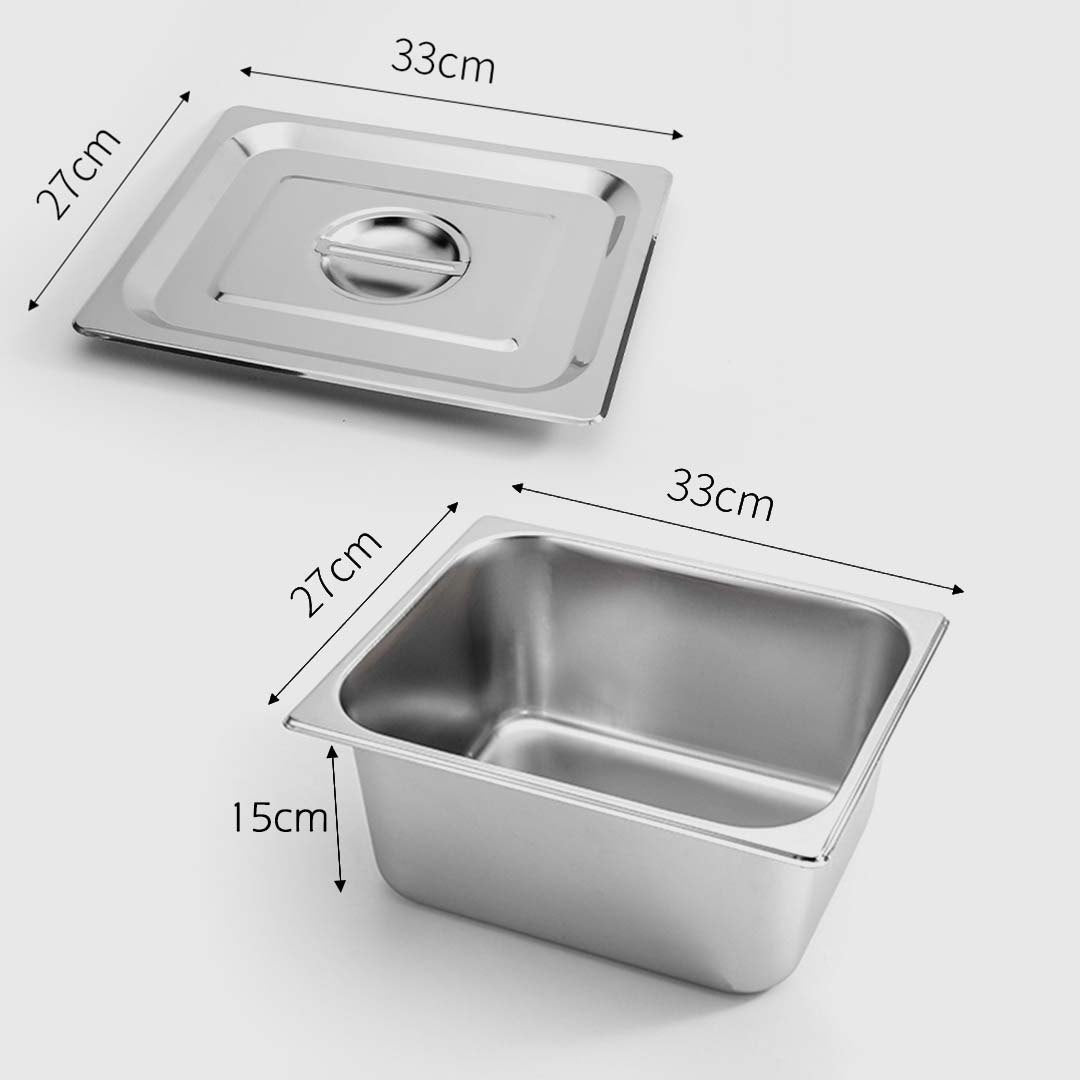 SOGA 2X Gastronorm GN Pan Full Size 1/2 GN Pan 15cm Deep Stainless Steel With Lid - Cafe Supply