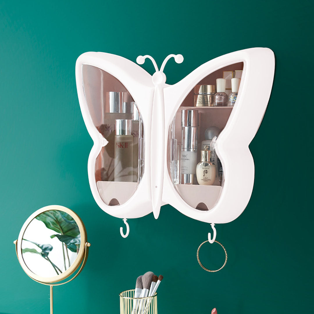 SOGA White Butterfly Shape Wall-Mounted Makeup Organiser Dustproof Waterproof Bathroom Storage Box Home Decor - Cafe Supply