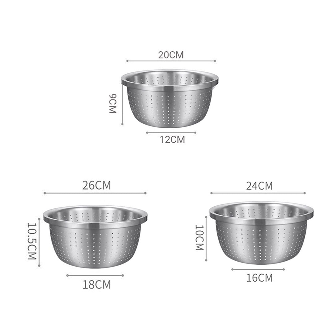 SOGA 2X Stainless Steel Nesting Basin Colander Perforated Kitchen Sink Washing Bowl Metal Basket Strainer Set of 3 - Cafe Supply