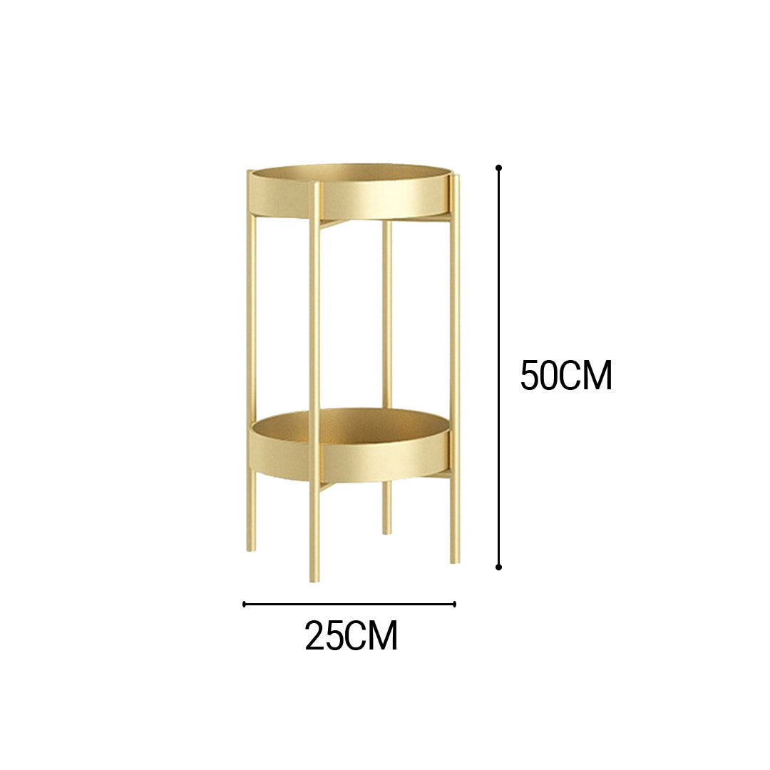SOGA 2 Layer 50cm Gold Metal Plant Stand Flower Pot Holder Corner Shelving Rack Indoor Display - Cafe Supply