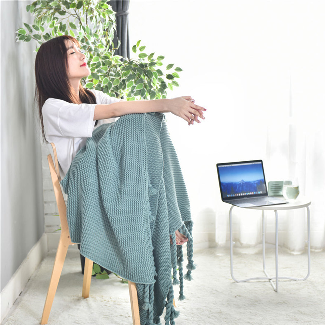 SOGA 2X Green Tassel Fringe Knitting Blanket Warm Cozy Woven Cover Couch Bed Sofa Home Decor - Cafe Supply