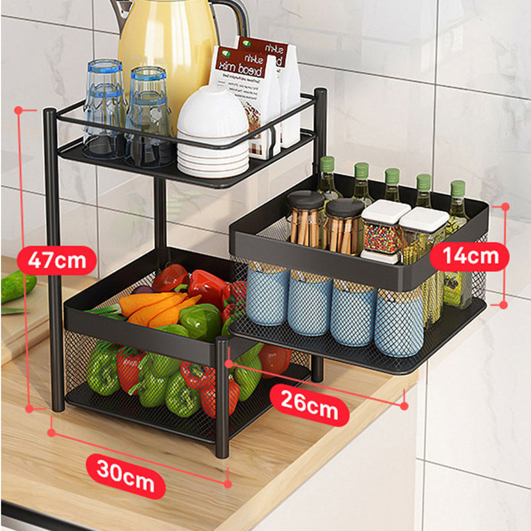 SOGA 2 Tier Steel Square Rotating Kitchen Cart Multi-Functional Shelves Portable Storage Organizer with Wheels - Cafe Supply