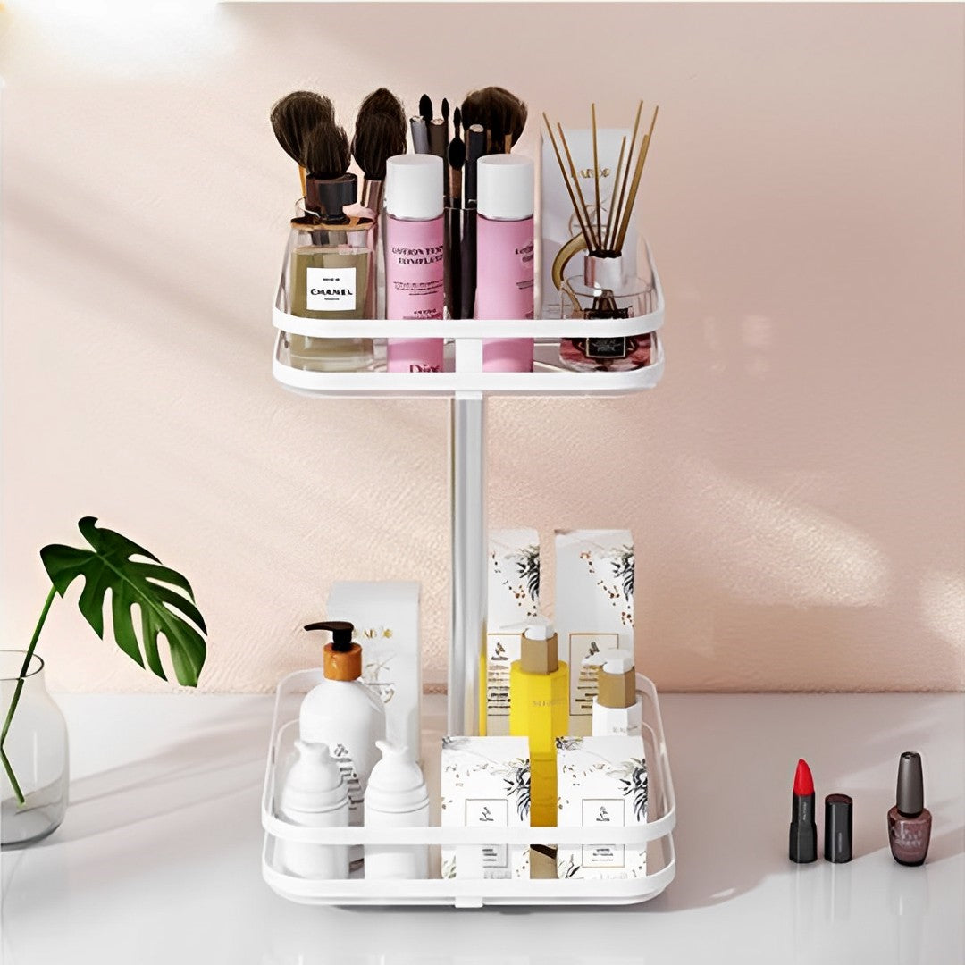 SOGA 2 Tier Steel White Square Rotating Multi-Function Kitchen Portable Storage Spice Seasoning Kitchen Countertop Organiser Shelf - Cafe Supply