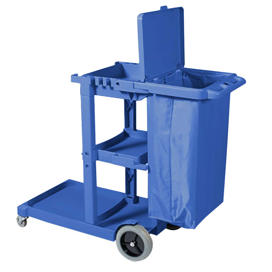 SOGA 2X 3 Tier Multifunction Janitor Cleaning Waste Cart Trolley and Waterproof Bag with Lid Blue - Cafe Supply