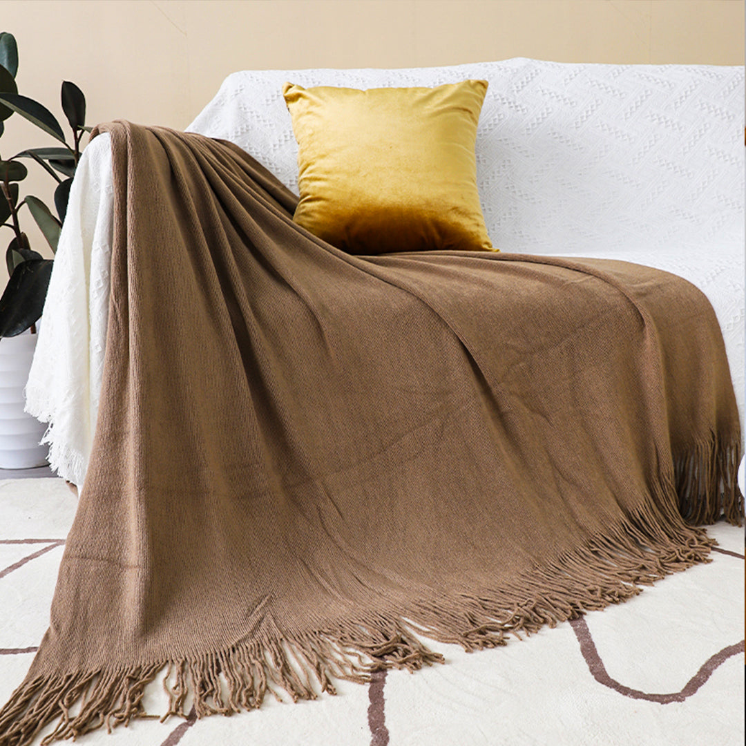 SOGA 2X Coffee Acrylic Knitted Throw Blanket Solid Fringed Warm Cozy Woven Cover Couch Bed Sofa Home Decor - Cafe Supply
