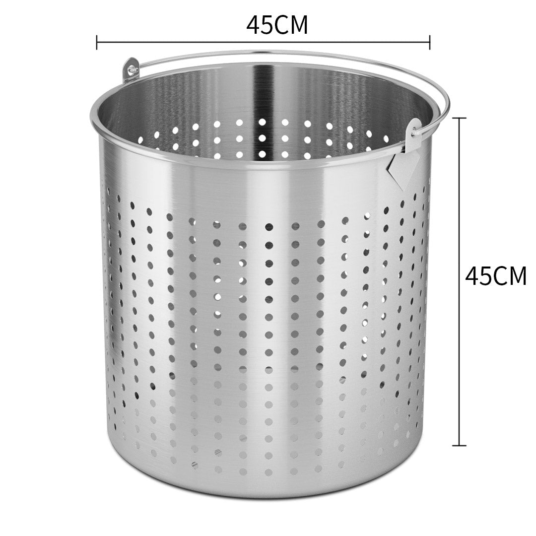 SOGA 71L 18/10 Stainless Steel Perforated Stockpot Basket Pasta Strainer with Handle - Cafe Supply