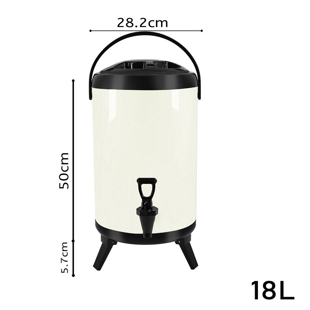 SOGA 2X 18L Stainless Steel Insulated Milk Tea Barrel Hot and Cold Beverage Dispenser Container with Faucet White - Cafe Supply