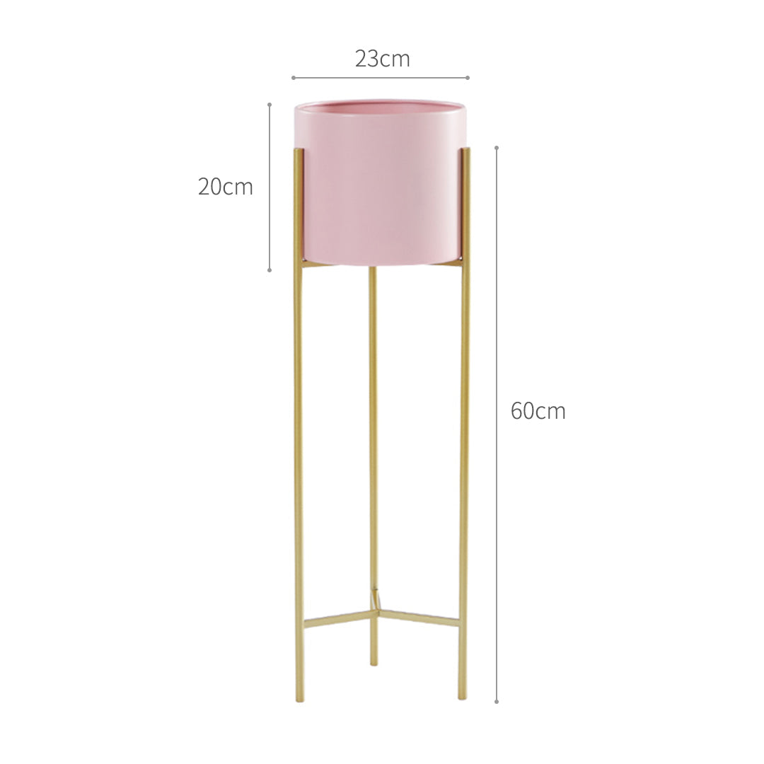 SOGA 2 Layer 60cm Gold Metal Plant Stand with Pink Flower Pot Holder Corner Shelving Rack Indoor Display - Cafe Supply