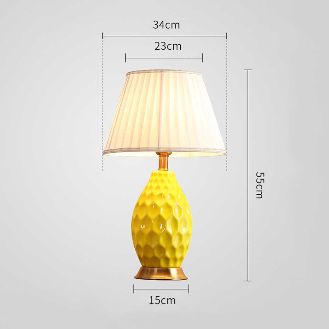 SOGA Textured Ceramic Oval Table Lamp with Gold Metal Base Yellow - Cafe Supply