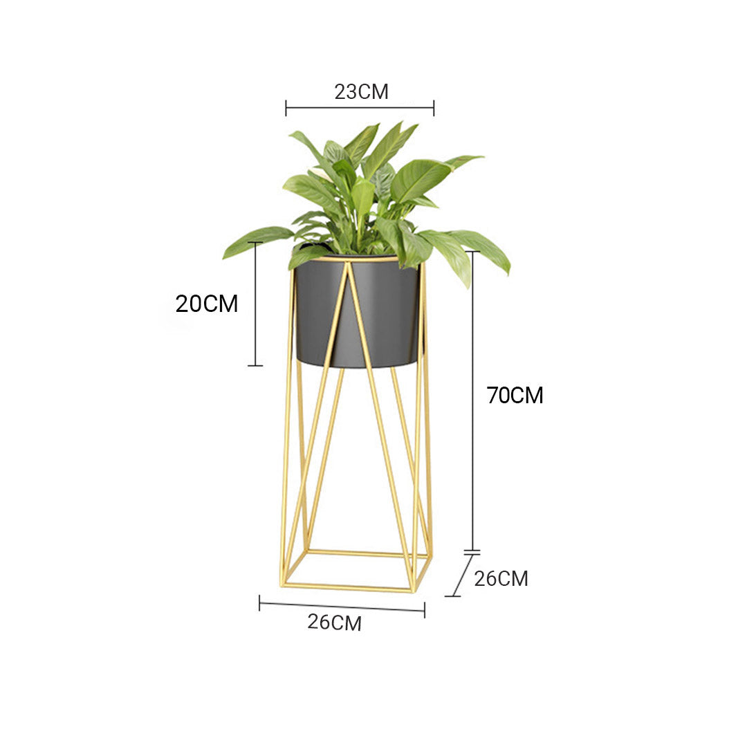 SOGA 2X 70cm Gold Metal Plant Stand with Black Flower Pot Holder Corner Shelving Rack Indoor Display - Cafe Supply