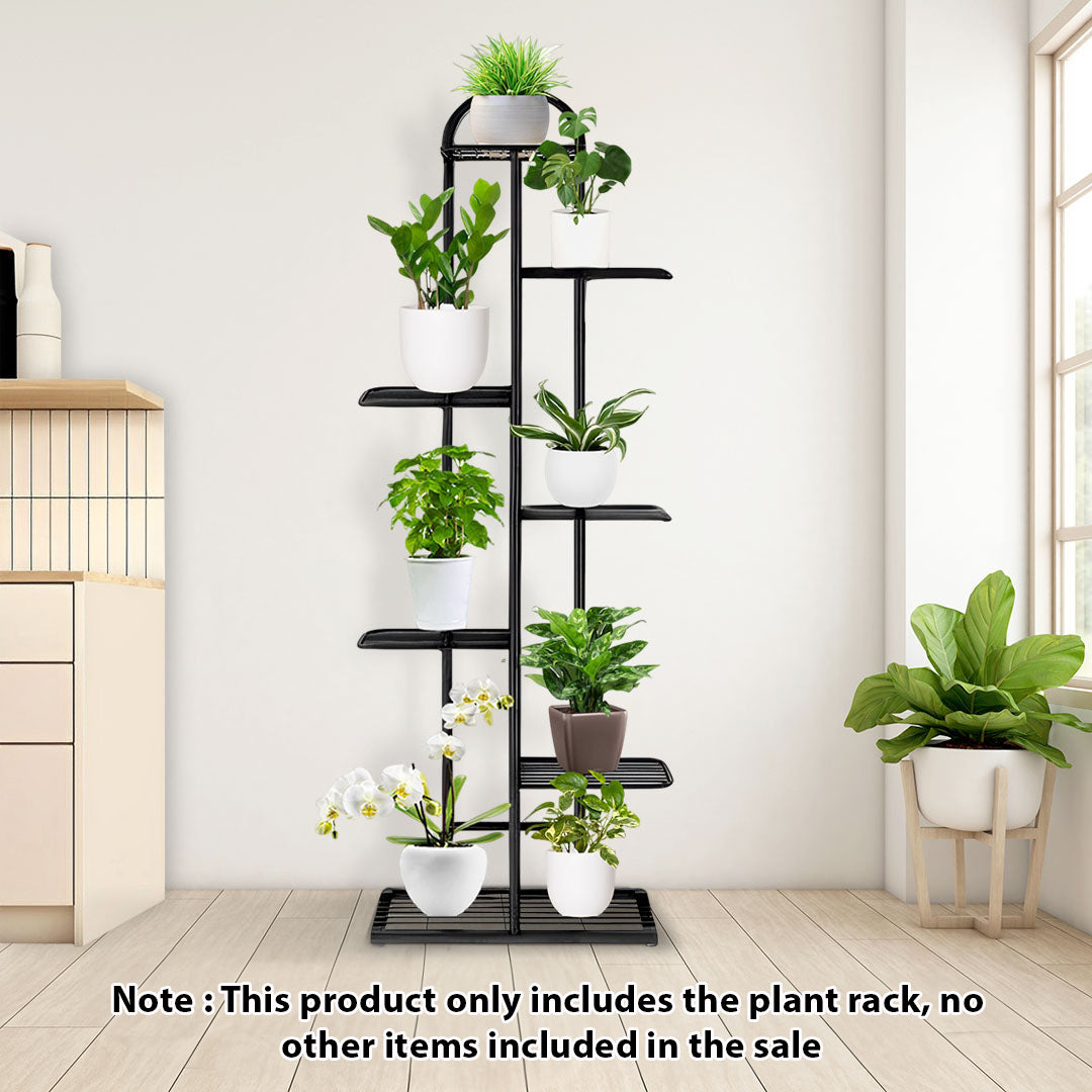 SOGA 7 Tier 8 Pots Black Metal Plant Stand Flowerpot Display Shelf Rack Indoor Home Office Decor - Cafe Supply