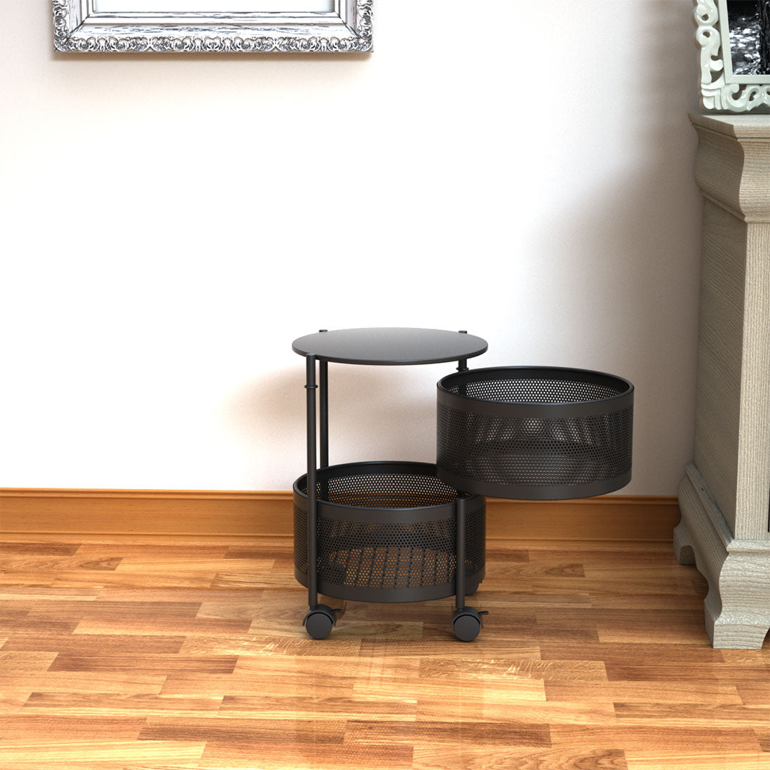 SOGA 2X 2 Tier Steel Round Rotating Kitchen Cart Multi-Functional Shelves Portable Storage Organizer with Wheels - Cafe Supply